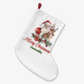 Rote Heilige Beeren | Santa mit Rentieren Großer Weihnachtsstrumpf (Vorderansicht (hängend))