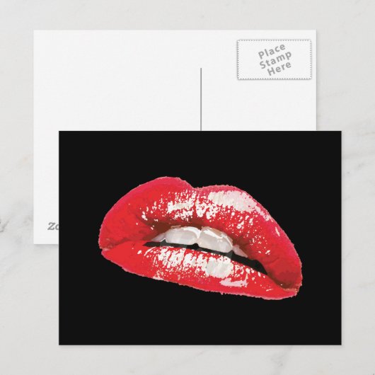 Rote heiße Lippen Postkarte (Vorne/Hinten)