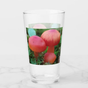 Rote, helle Pilze im Waldboden Glas
