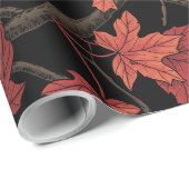 Rote Herbst-Ahornblätter auf Schwarz Geschenkpapier (Rolleneckpunkt)