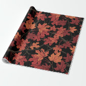Rote Herbst-Ahornblätter auf Schwarz Geschenkpapier (Ungerollt)
