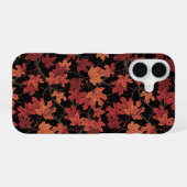 Rote Herbst-Ahornblätter auf Schwarz iPhone 16 Hülle (Rückseite (Horizontal))