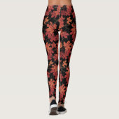 Rote Herbst-Ahornblätter auf Schwarz Leggings (Rückseite)