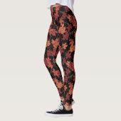 Rote Herbst-Ahornblätter auf Schwarz Leggings (Links)