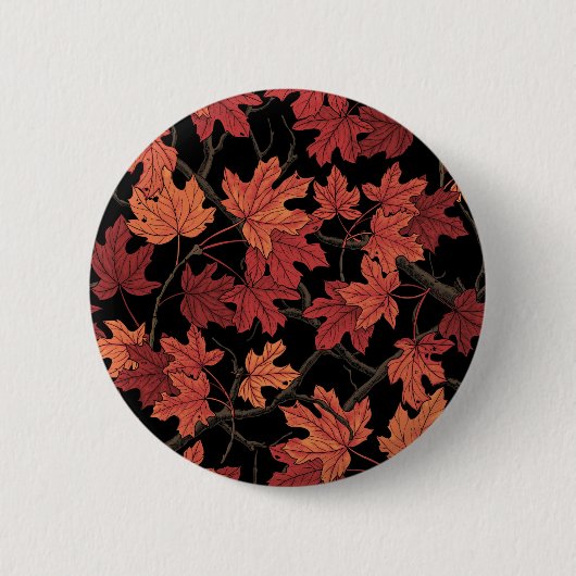 Rote Herbstahornblätter auf Schwarz Button (Vorderseite)