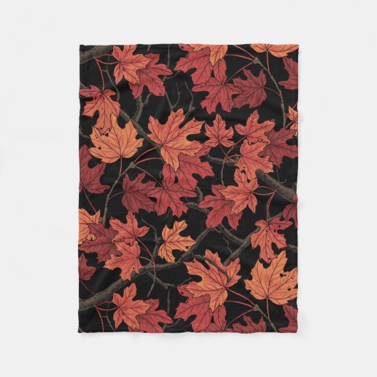 Rote Herbstahornblätter auf Schwarz Fleecedecke (Vorderseite)