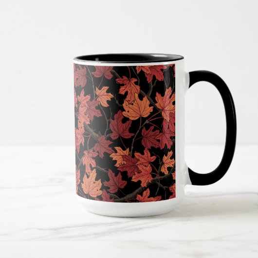 Rote Herbstahornblätter auf Schwarz Tasse (Rechts)