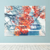 Rote Herbstuntergänge und städtisches Gebäude Leinwanddruck (Insitu (Holzboden))