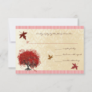 Rote Herz Baum Herbst Blätter Hochzeitseinladung RSVP Karte