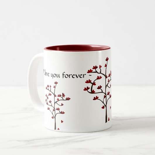 Rote Herz-Baum-Liebe-Tasse Zweifarbige Tasse (Vorderseite Links)