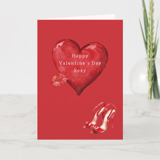 Rote Herz-Hochhacken-Kuss Valentinstag Karte (Vorderseite)