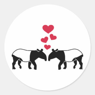 Rote Herz-Liebe des Tapir Runder Aufkleber