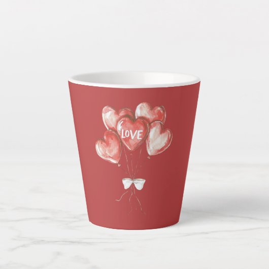 Rote Herz-Liebesballons Milchtasse (Vorderseite)