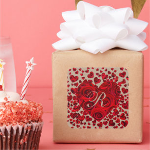 Rote Herz Rosen Hochzeit RSVP Quadratischer Aufkleber