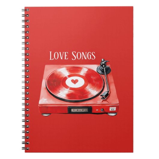Rote Herz Schallplatten Liebeslieder Notizblock (Vorderseite)