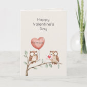 Rote Herzballoneulen Baum Valentinstag Karte (Vorderseite)