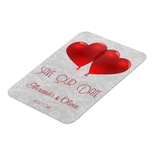 Rote Herzblasen speichern das Datum Magnet (Linke Seite)