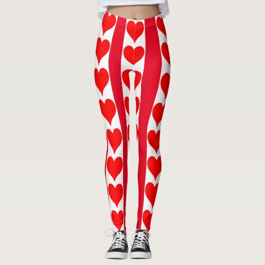 rote Herzdrucke Leggings (Vorderseite)
