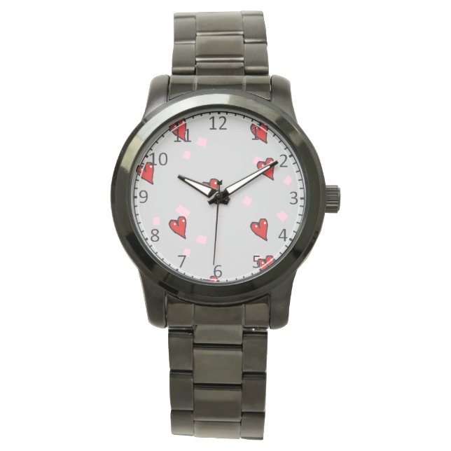 Rote Herzen auf grau Armbanduhr (Vorderseite)