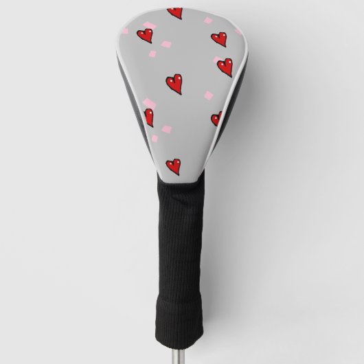 Rote Herzen auf grau Golf Headcover (Vorderseite)
