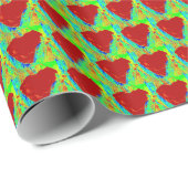 rote Herzen auf grünem Musterpapier Geschenkpapier (Rolleneckpunkt)