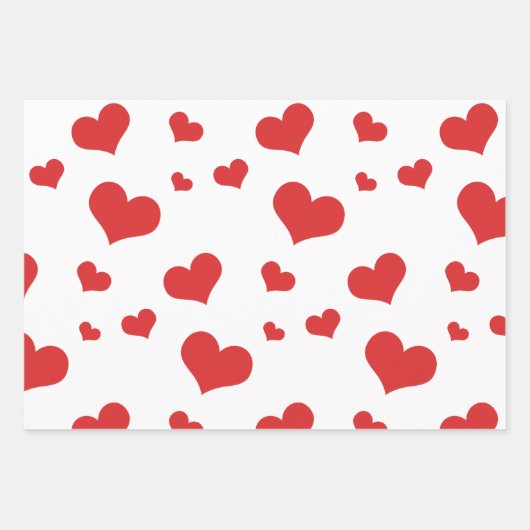 Rote Herzen auf Papierblättern Geschenkpapier Set (Vorderseite 2)