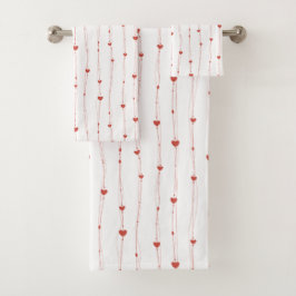 Rote Herzen auf Ribbons Nahtloses Muster Valentine Badhandtuch Set