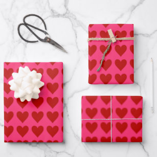 Rote Herzen auf Rosa Geschenkpapier Set