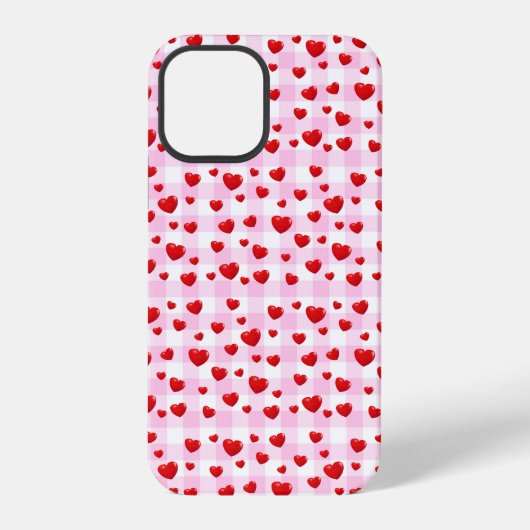 rote Herzen auf rosa Gingham iPhone Hülle (Rückseite)