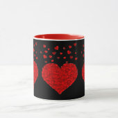 Rote Herzen auf Schwarz-Schwarz Tasse (Zentrum)