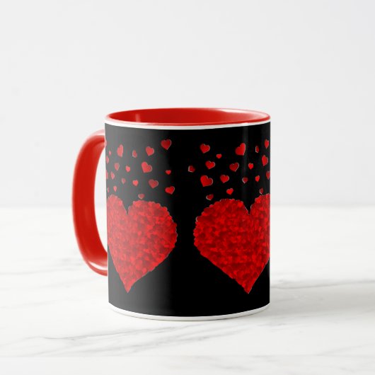 Rote Herzen auf Schwarz-Schwarz Tasse (Vorderseite Links)