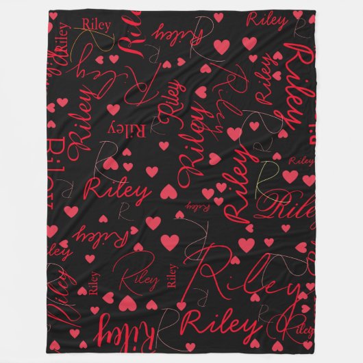 Rote Herzen auf schwarzer Decke mit Namen (Vorderseite)