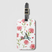 Rote Herzen Blumen Monogramm Name Gepäckanhänger (Vorderseite Vertikal)