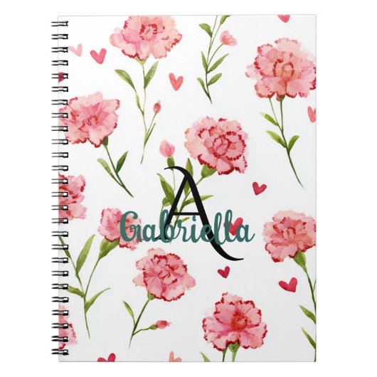 Rote Herzen Blumen Monogramm Name Notizblock (Vorderseite)