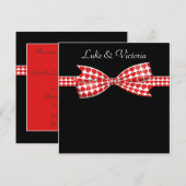 Rote Herzen Bow auf Schwarz Hochzeit Einladung (Vorne/Hinten)