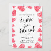 Rote Herzen der Wasserfarben auf romantischer Hoch Einladung (Vorderseite)