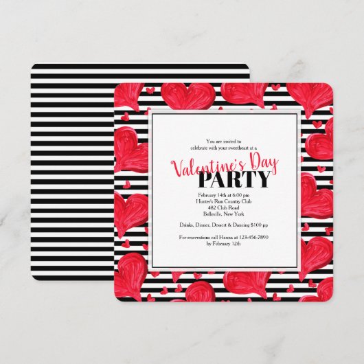 Rote Herzen Einladung (Vorne/Hinten)