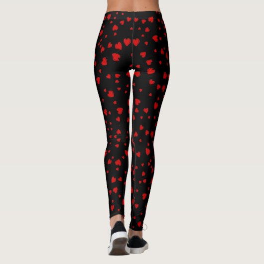 Rote Herzen Floating Muster auf schwarz Leggings (Rückseite)