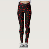 Rote Herzen Floating Muster auf schwarz Leggings (Vorderseite)