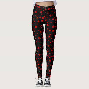 Rote Herzen Floating Muster auf schwarz Leggings