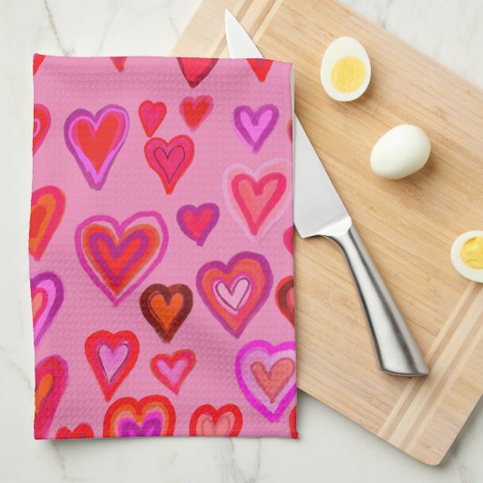 Rote Herzen Geschirrtuch (Viertel Falte)