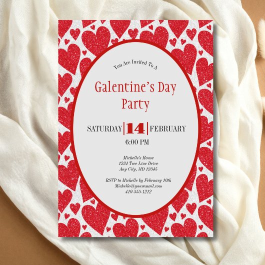 Rote Herzen Glitzer Sparkle Galentine Party Einladung
