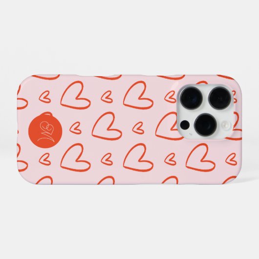 Rote Herzen im rosa Hintergrund mit Namen Initial iPhone Hülle (Rückseite (Horizontal))