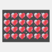 Rote Herzen im schwarzen Hintergrund, Valentinstag Geschenkpapier Set (Vorderseite 3)