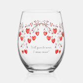 Rote Herzen in Aquarellen werden Sie zu den Weinen Weinglas Ohne Stiel (Vorderseite)