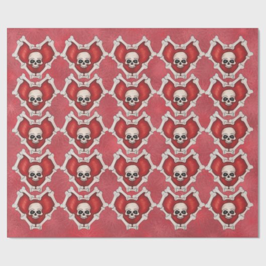 Rote Herzen in Knochen mit Skullen im Zentrum Geschenkpapier (Flach)