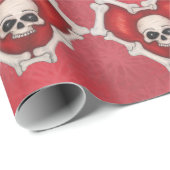Rote Herzen in Knochen mit Skullen im Zentrum Geschenkpapier (Rolleneckpunkt)