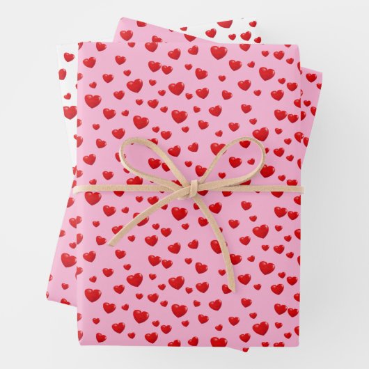 Rote Herzen in Rosa Geschenkpapier Set (Beispiel)