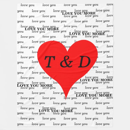 Rote Herzen Liebe Sie Liebe Sie mehr Monogramm Fleecedecke (Vorderseite)