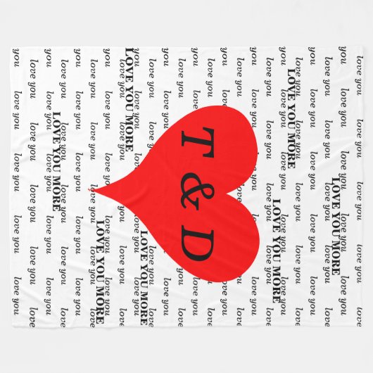 Rote Herzen Liebe Sie Liebe Sie mehr Monogramm Fleecedecke (Vorderseite (Horizontal))